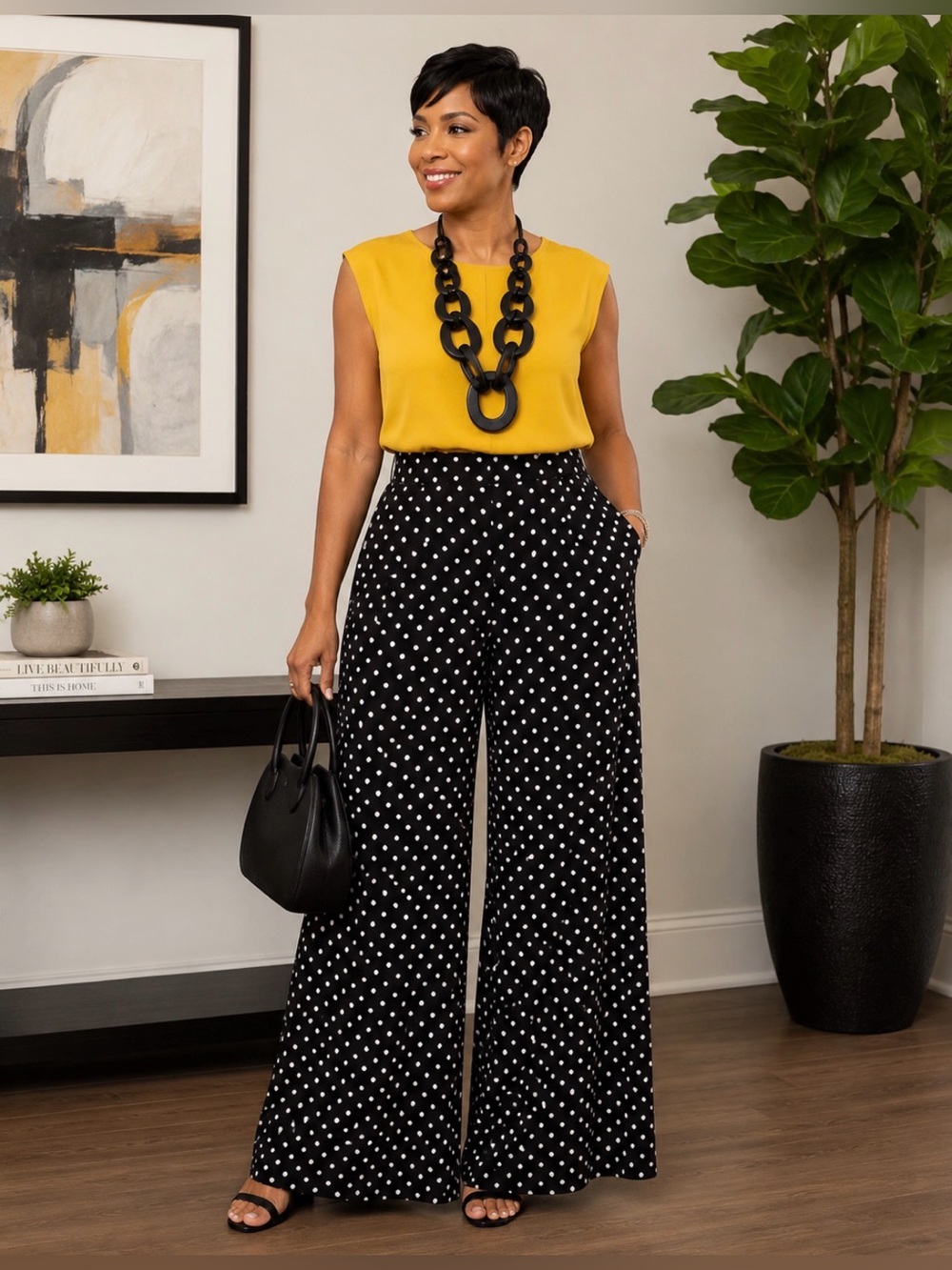 Arolina Black White Polka Dot Wide-Leg  Pants